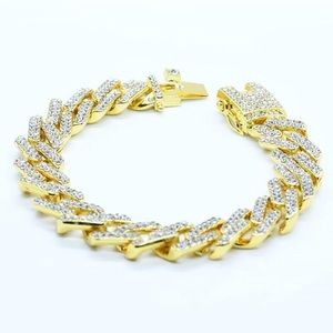 Gold Cuban Chain Link Pave Diamond Gem Bracelet